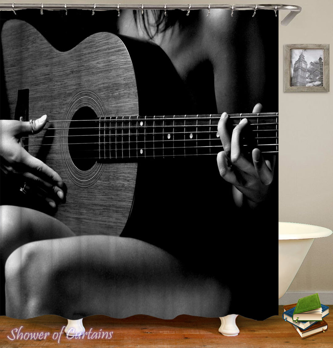 Sexy Guitar Playing - sexy shower curtain