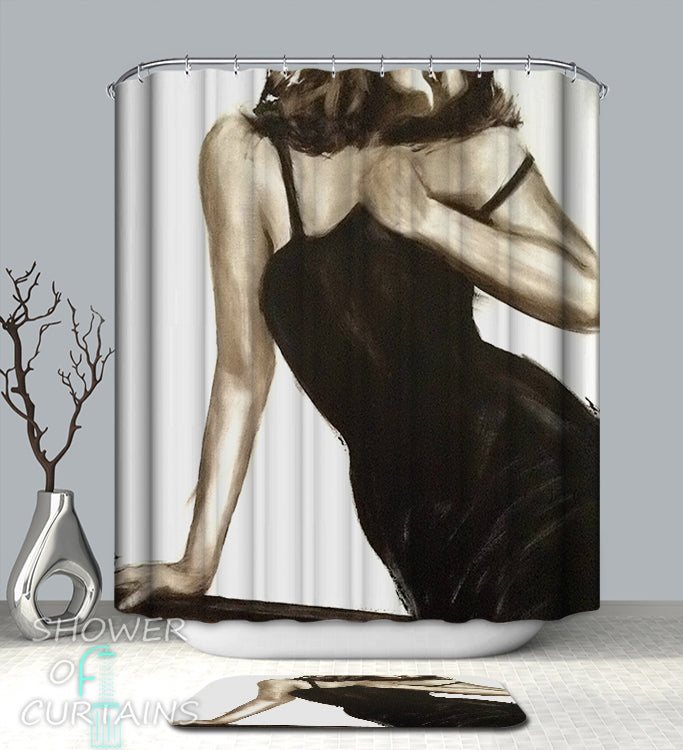 Sexy Shower Curtain - Sexy Black Dress Lady