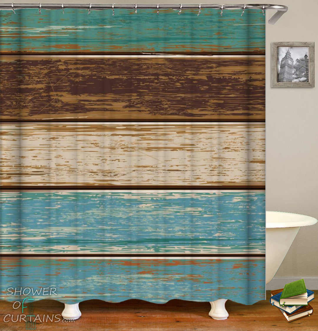 Shabby Chic Wooden Deck Shower Curtain - Nautical Themed Bathroom