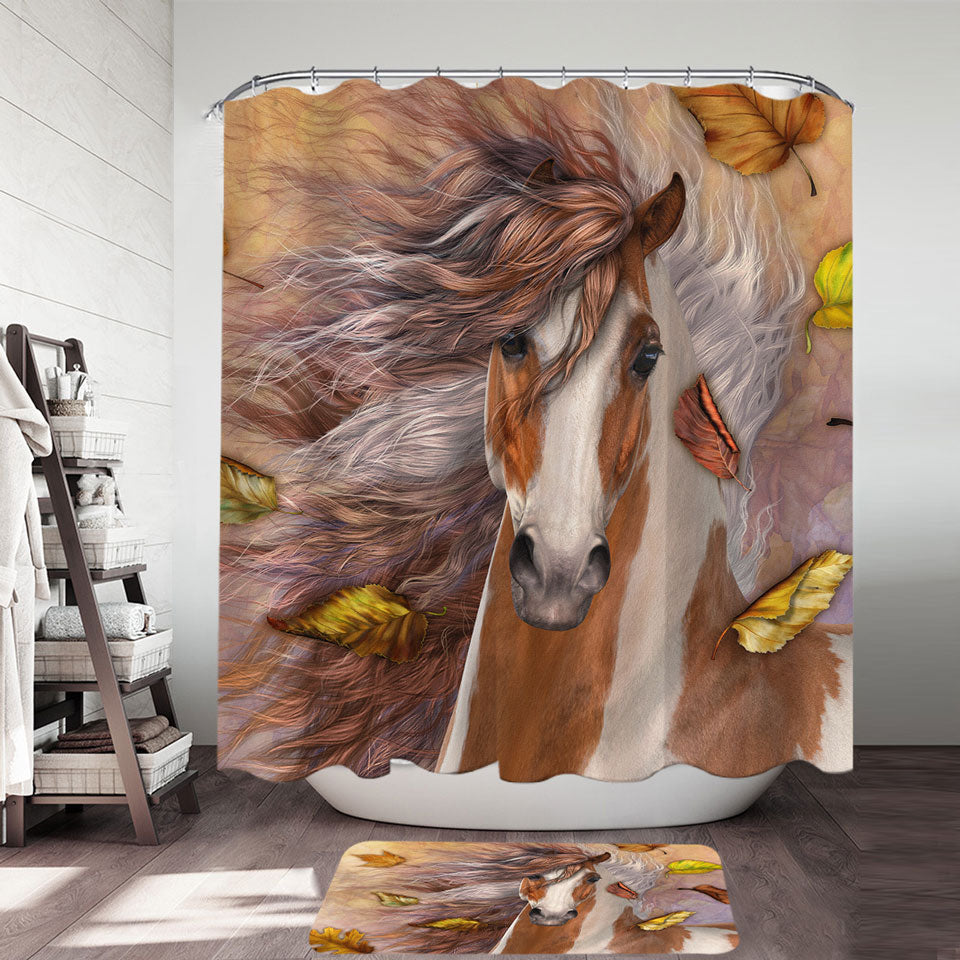 Shanti Autumn Leaves Horse Shower Curtain