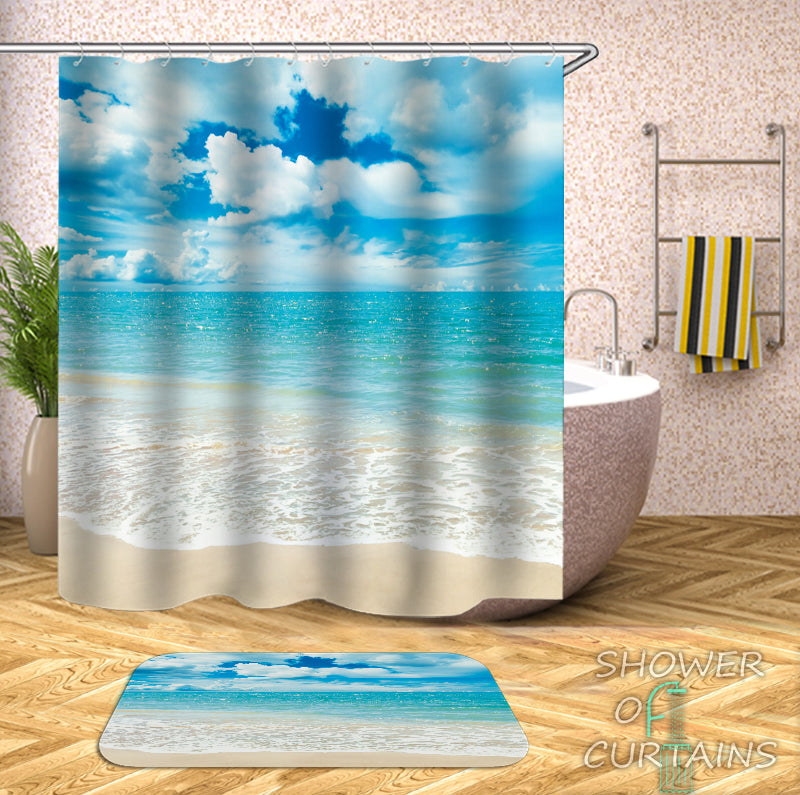 Sheep Clouds At The Beach Shower Curtain
