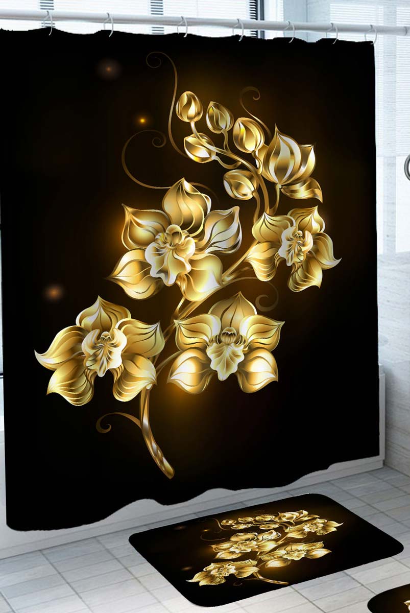 Shiny Gold Orchid Shower Curtain