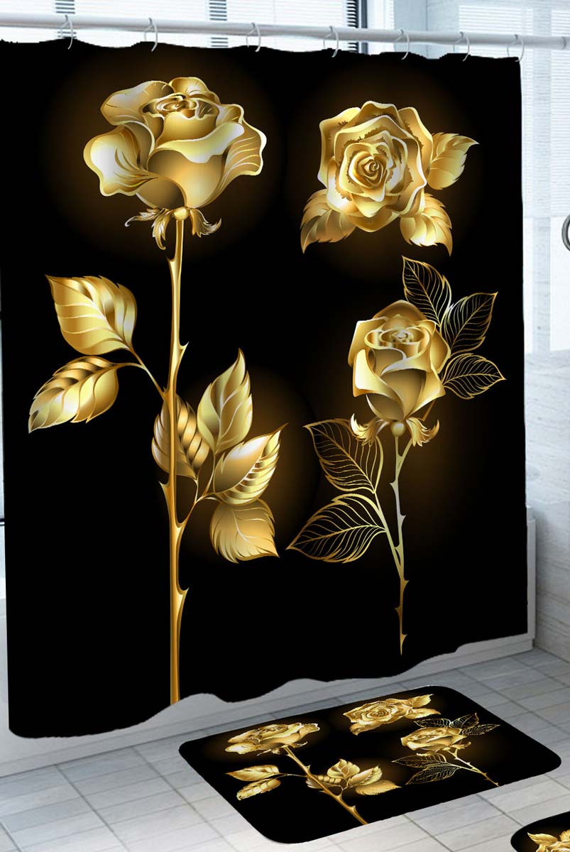 Shiny Gold Roses Shower Curtain