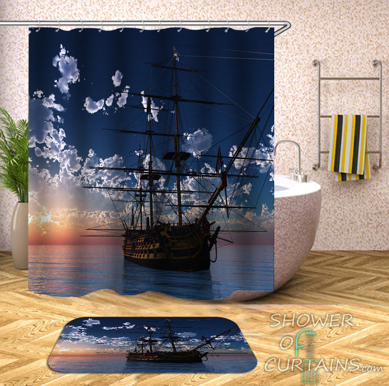 Ship Shower Curtain - Sailing Ship On The Open Sea
