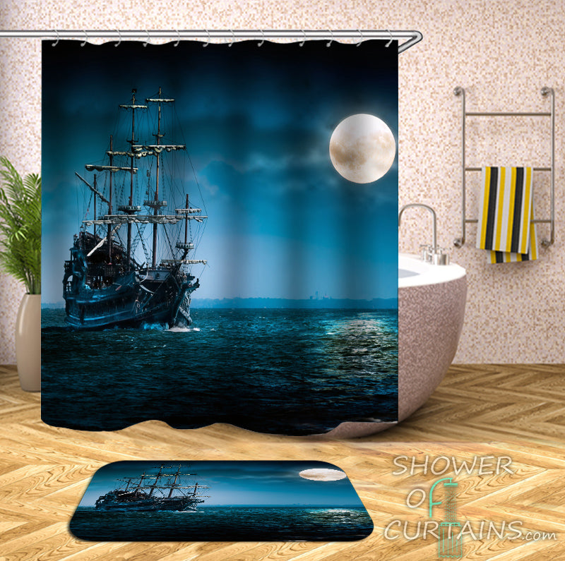 Ship Shower Curtain of Shades Of Blue Ship