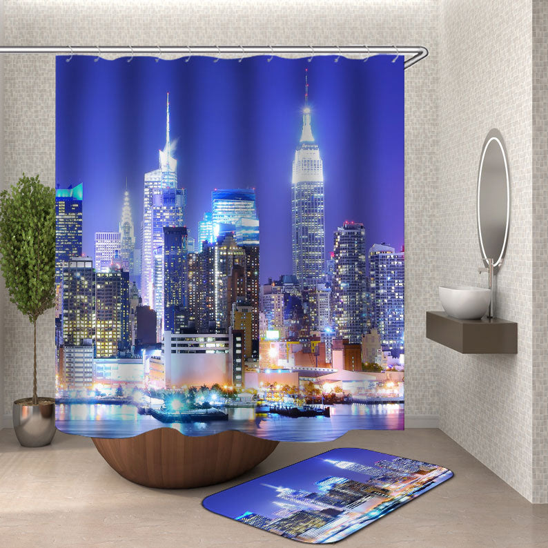 Shower Curtain of Beautiful New York City Manhattan Night Skyline