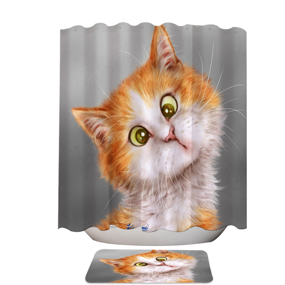 Shower Curtain with Funny Cats Silly Face Ginger Kitten