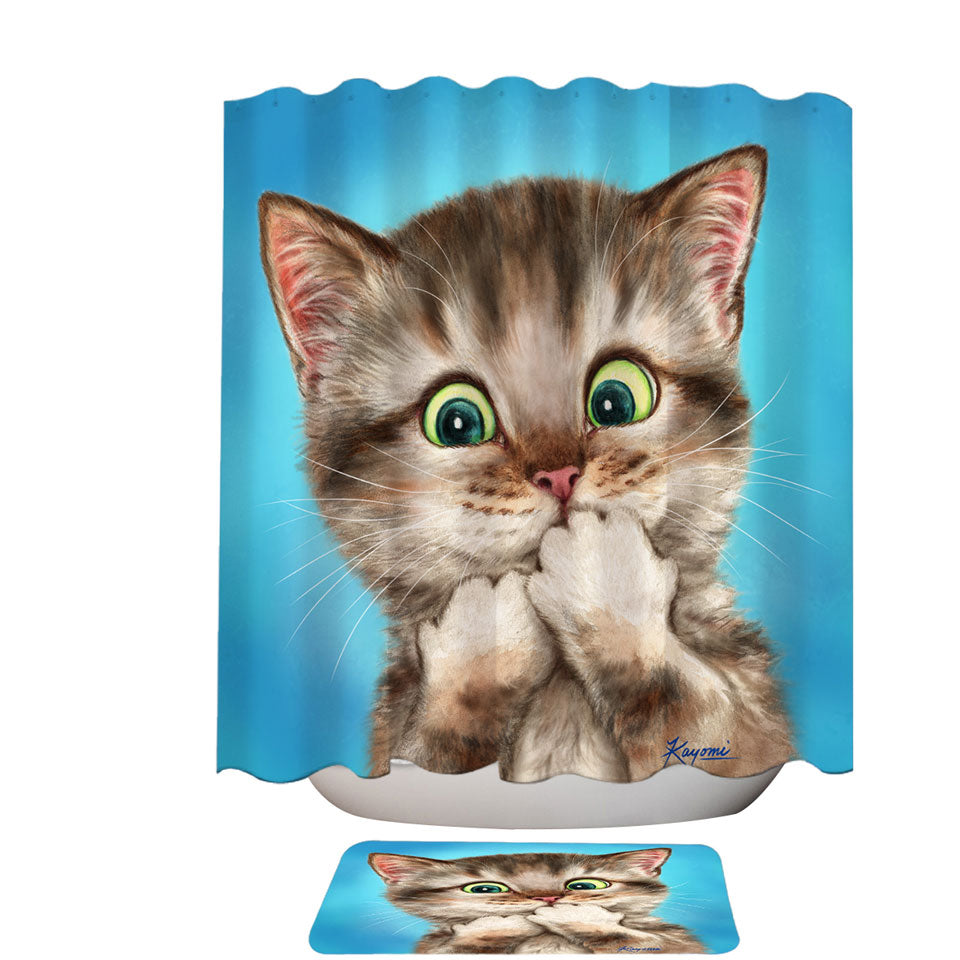Shower Curtains For Sale with Adorable Cat Sweet Regretful Kitten