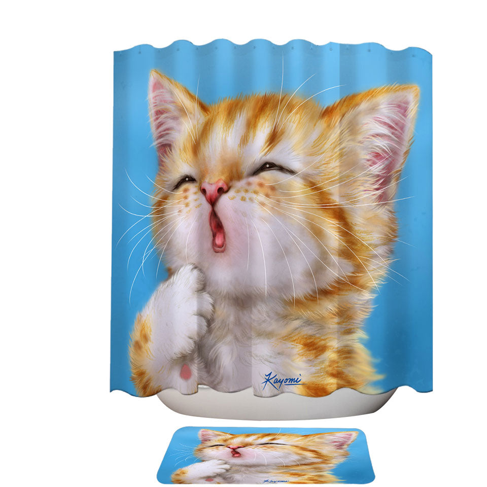 Shower Curtains Funny Cat Art Paintings Yawning Ginger Kitten