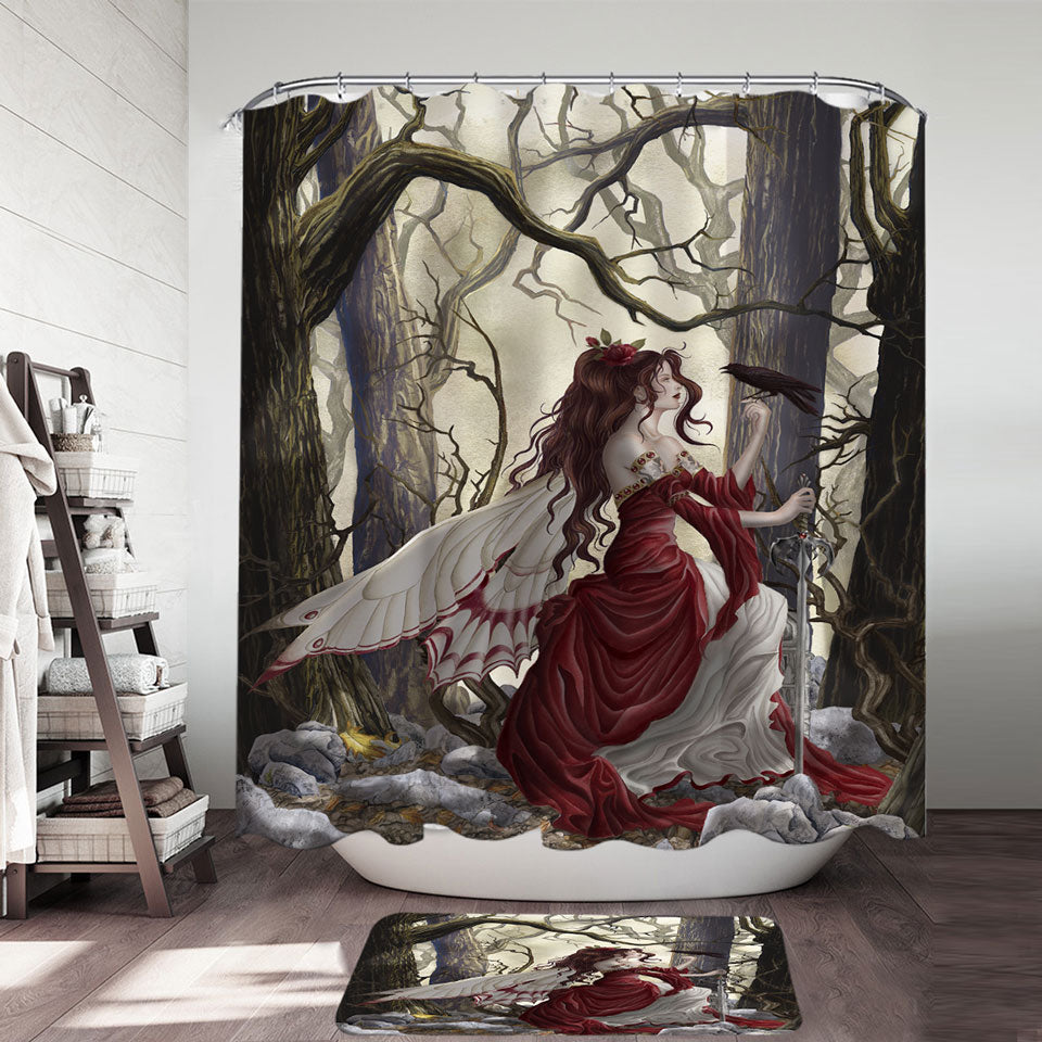 Shower Curtains Online Fantasy Art the Red Fairy and Her Crow