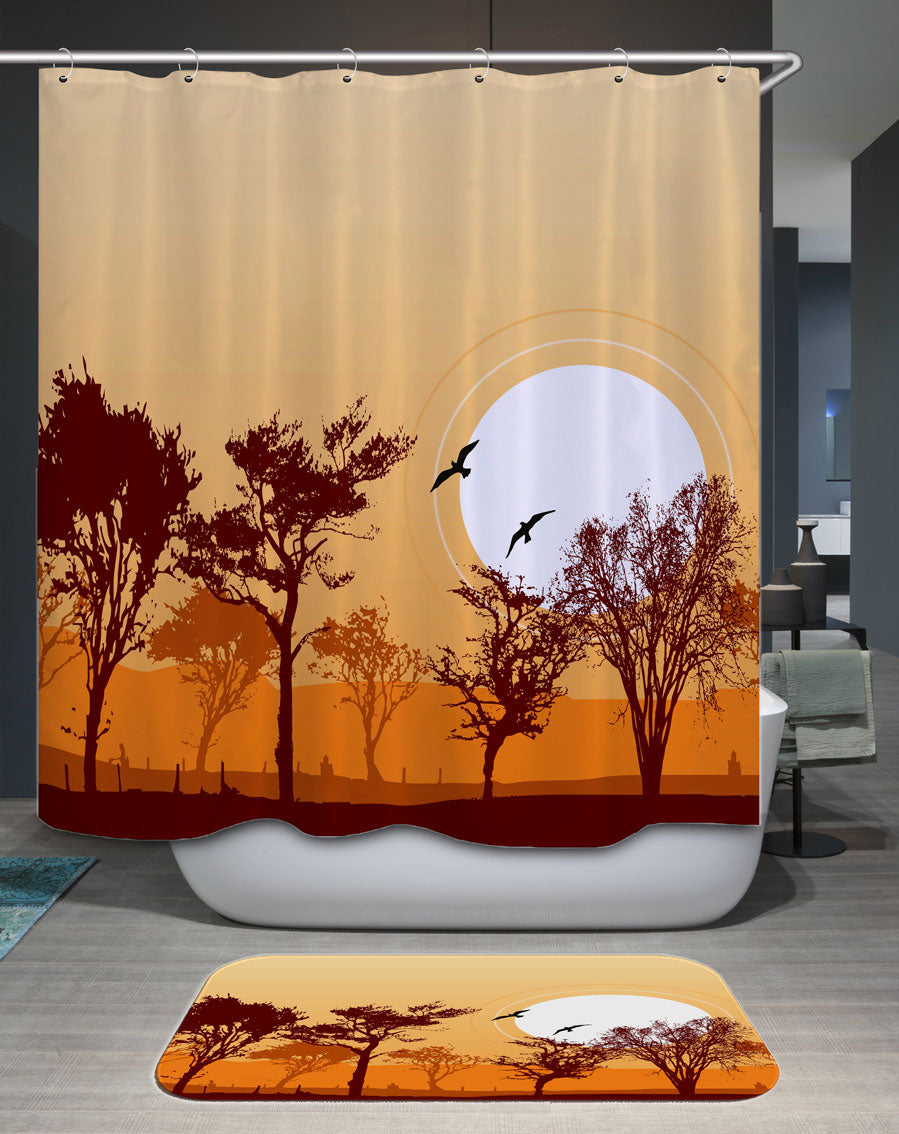 Shower Curtains Trees Landscape under the Heating Sun