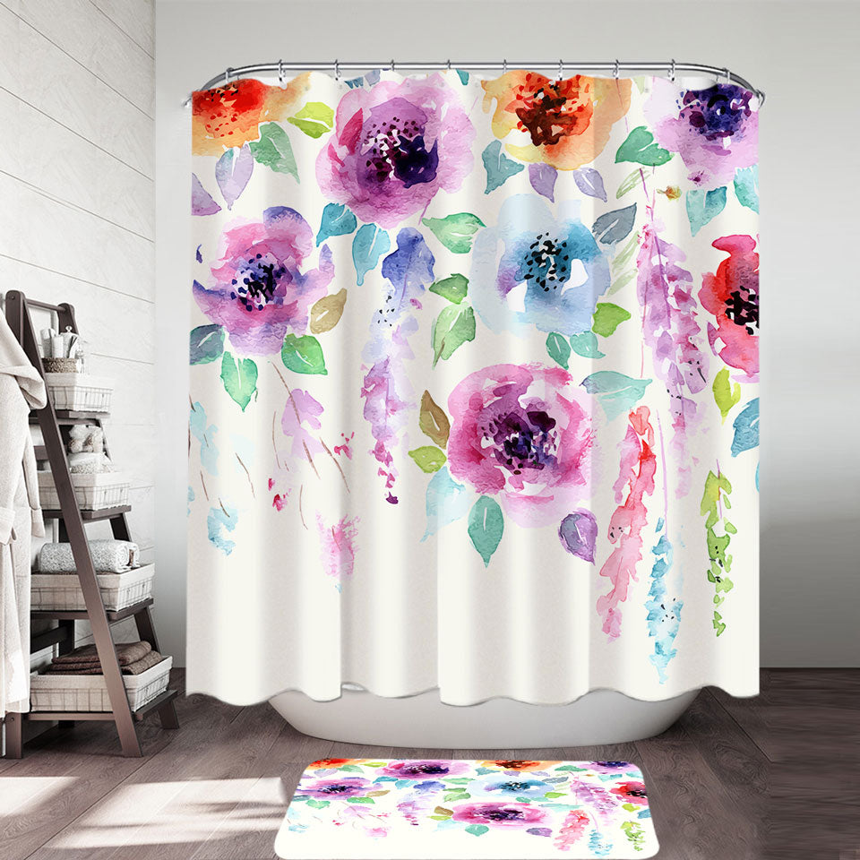 Shower Curtains Watercolor Floral Painting