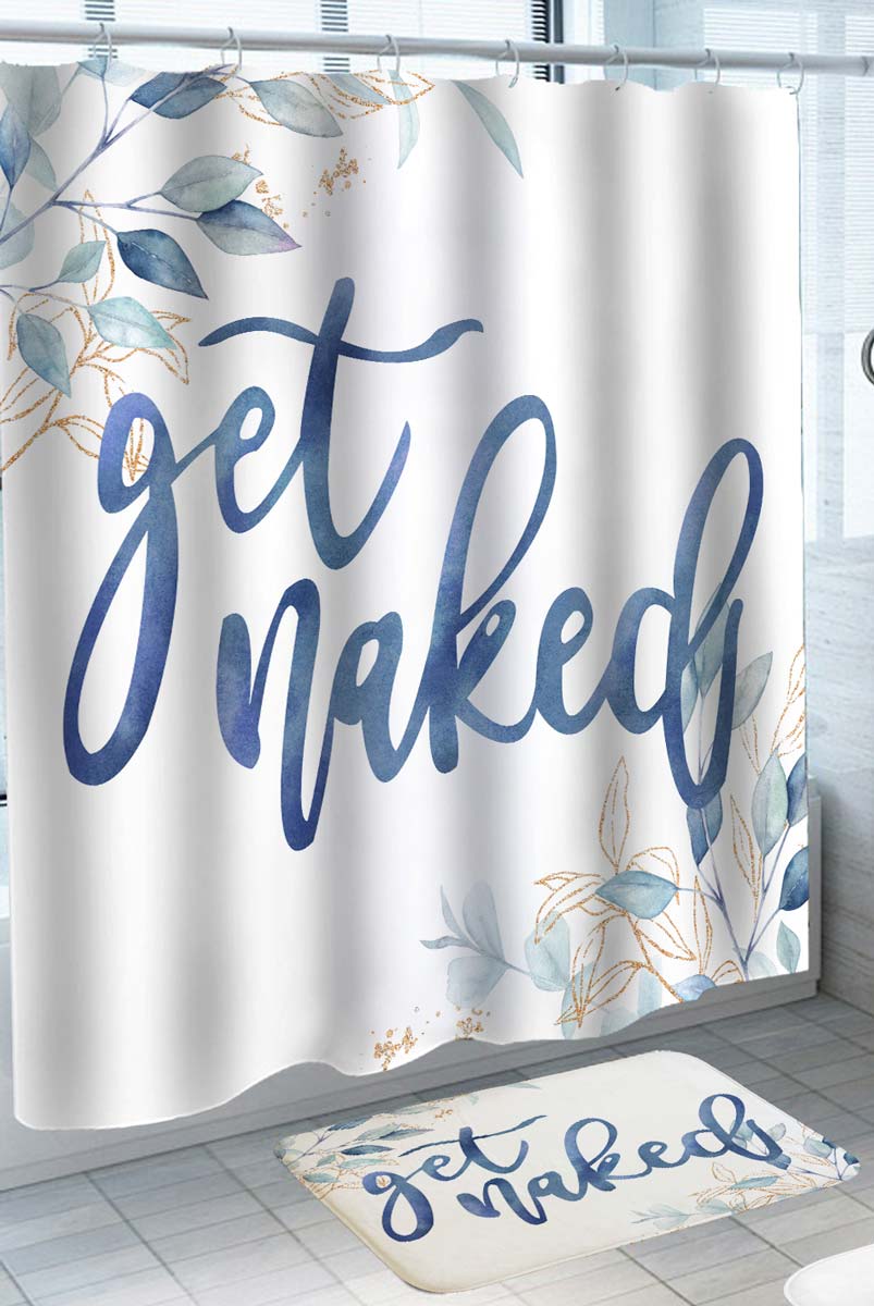 Shower Curtains for Guys Painted Blue Leaves and Get Naked