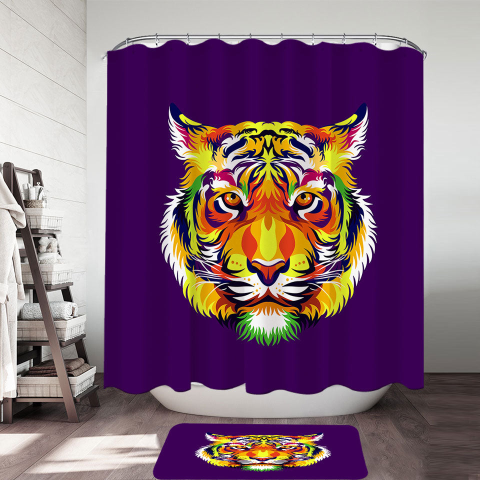 Shower Curtains for Guys Tough Tiger Head