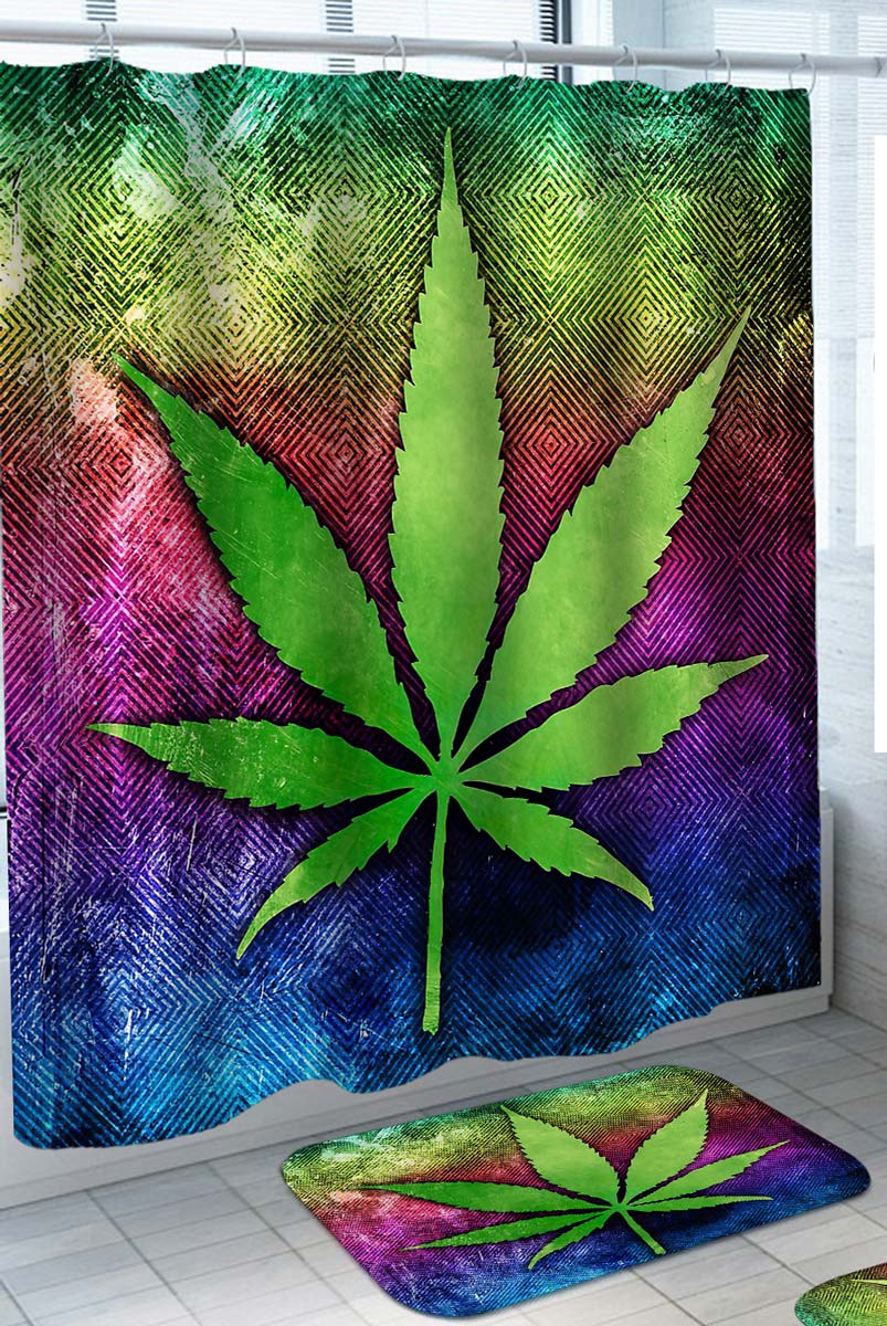 Shower Curtains for Mens Bathroom Colorful Background Weed Leaf