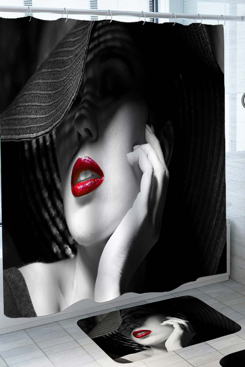 Shower Curtains for Mens Bathroom Tempting Red Lips Woman