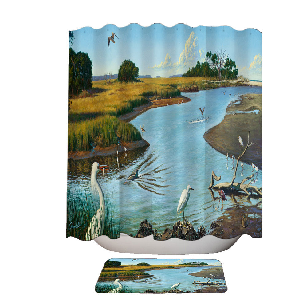 Shower Curtains of Nature Lake Art Birds of Paradise