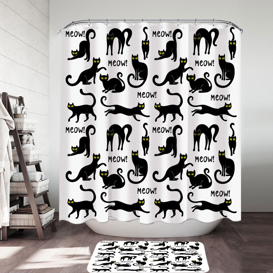 Shower Curtains of Yellow Eyes Black Cats