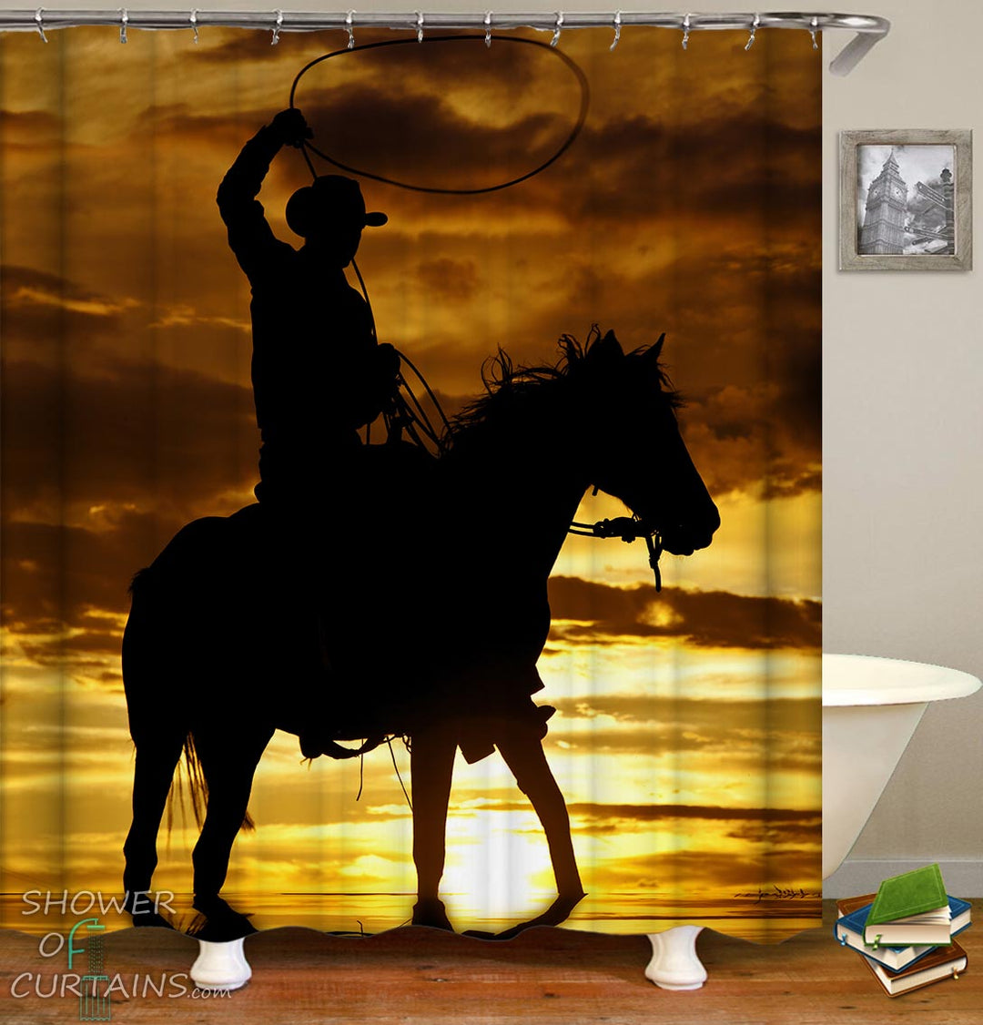 Shower Curtains of the Sunset Cowboy