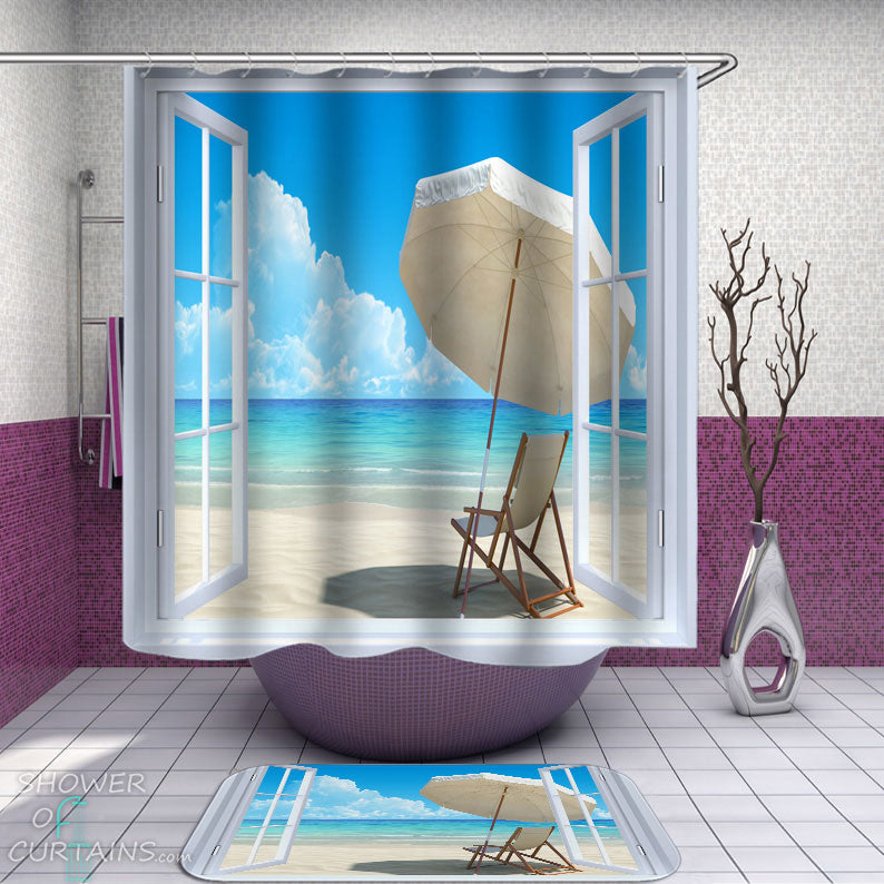 Shower Curtains with A Window to Relaxed Beach Vacation