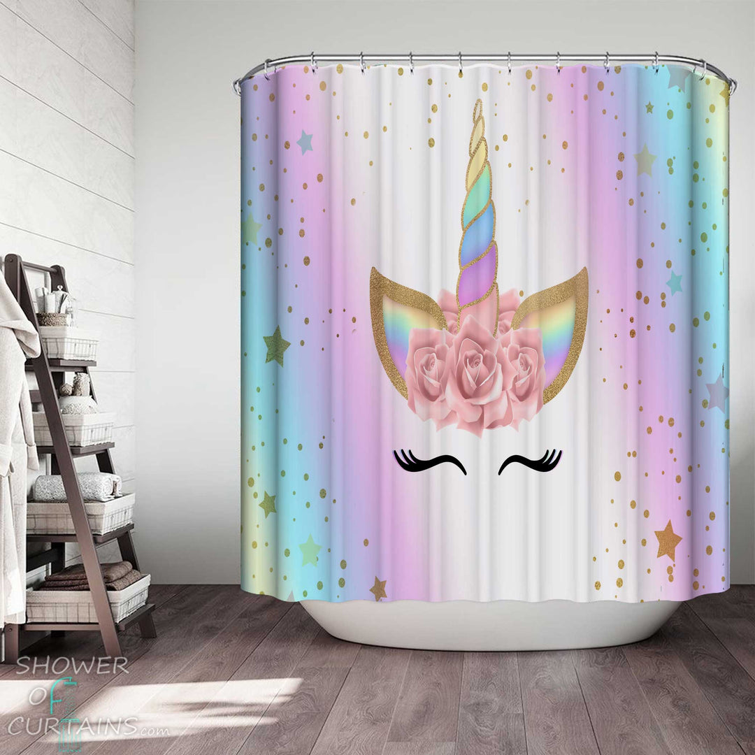 Shower Curtains with Adorable Unicorn Face