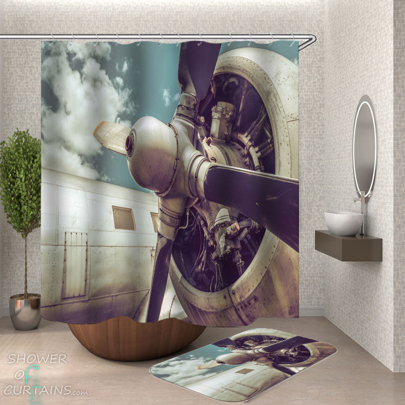 Shower Curtains with Airplane Engine