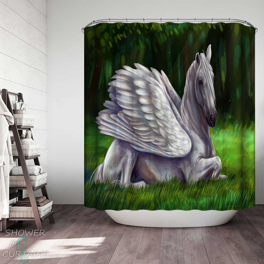 Shower Curtains with Angel Horse