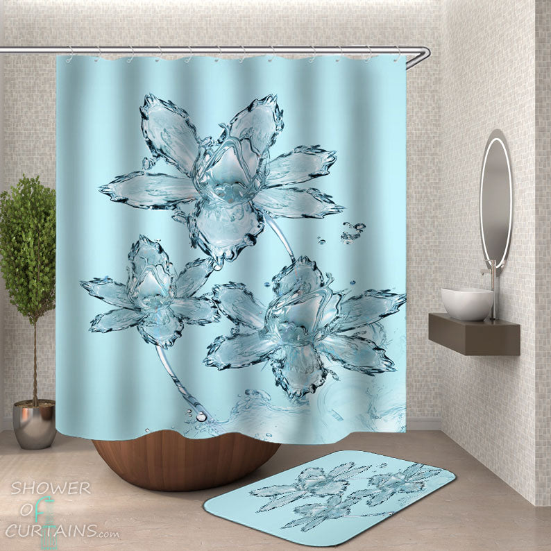Shower Curtains with Aqua Flowers