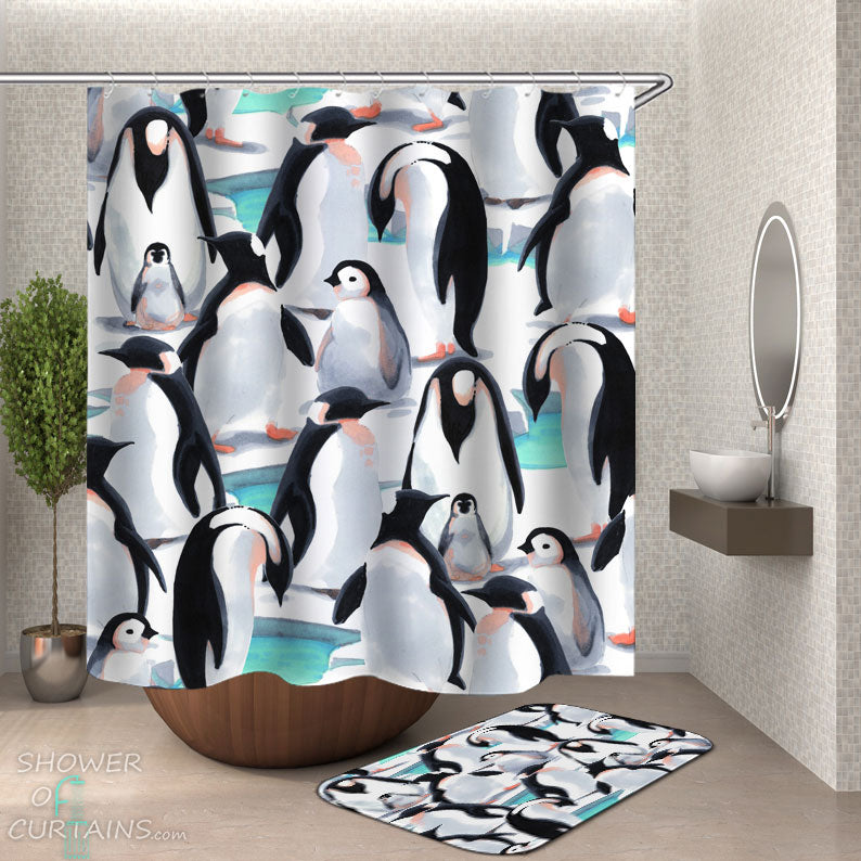 Shower Curtains with Art Paining Penguins