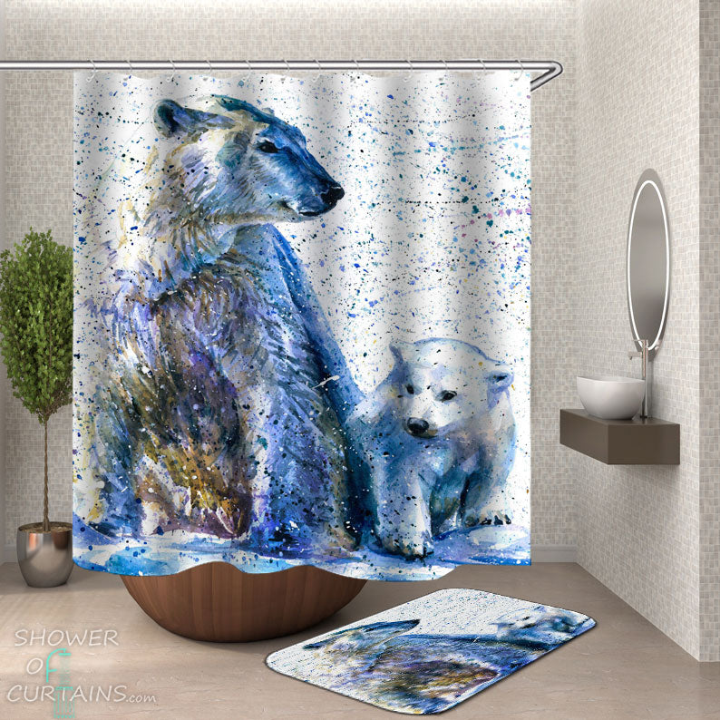 Shower Curtains with Art Painting Polar Bears
