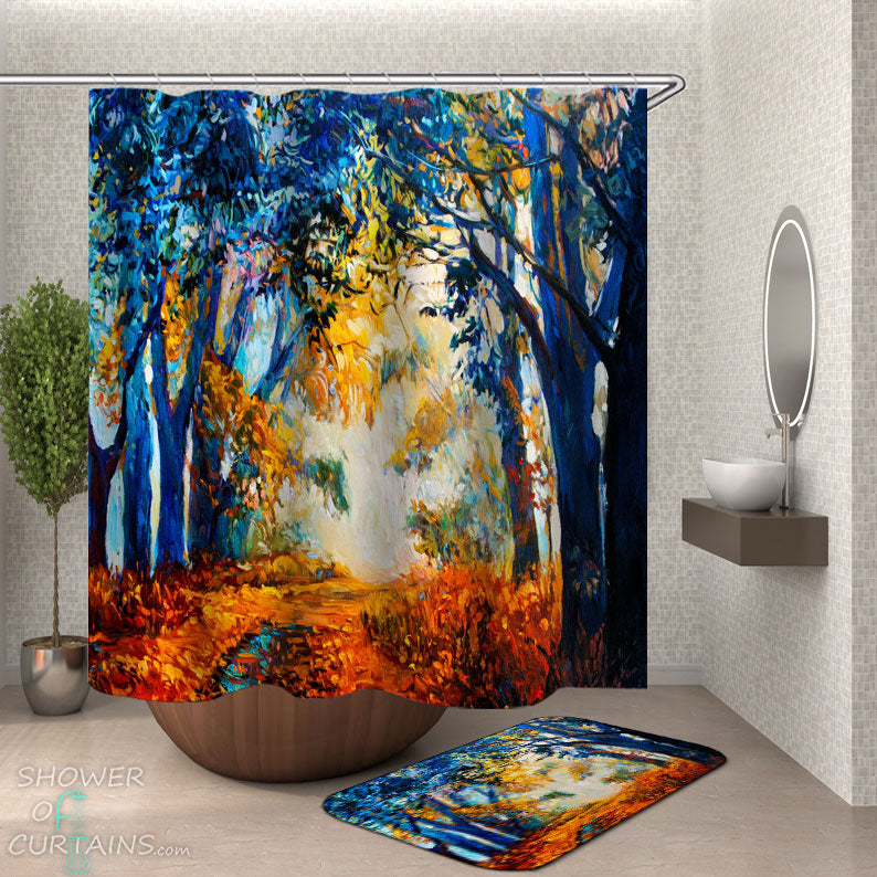 Shower Curtains with Art Painting Sunset Forest