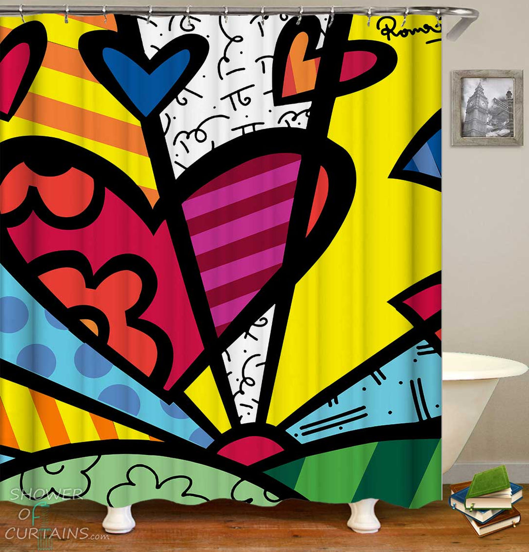 Shower Curtains with Artistic Colorful Hearts