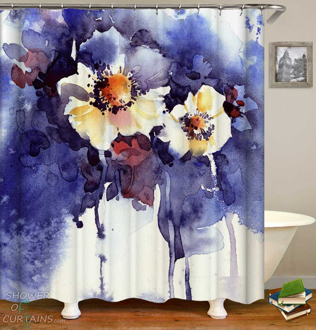 Shower Curtains with Artistic Flowers in Purple