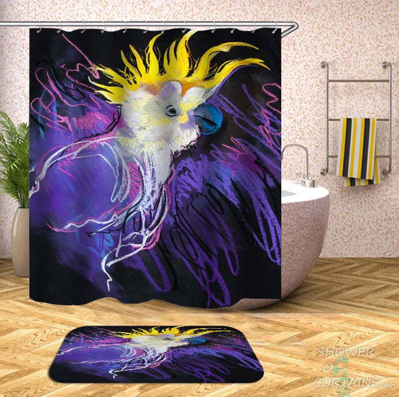 Shower Curtains with Artistic Painting Cockatoo