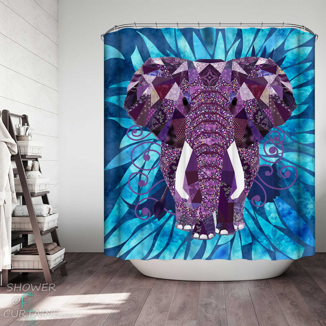Shower Curtains with Artistic Purple Elephant