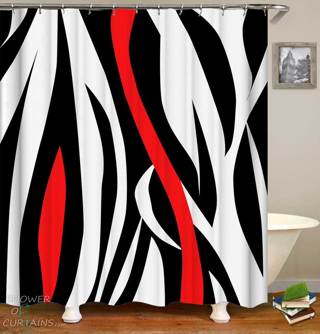 Shower Curtains with Artistic Red Black White 