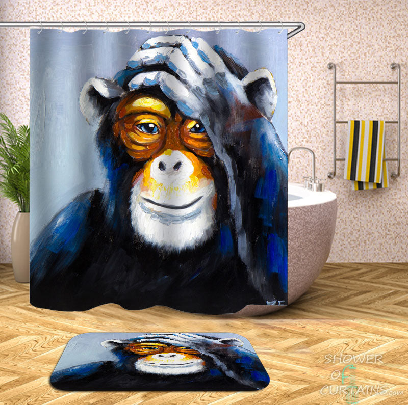 Shower Curtains with Artwork Chimpanzee