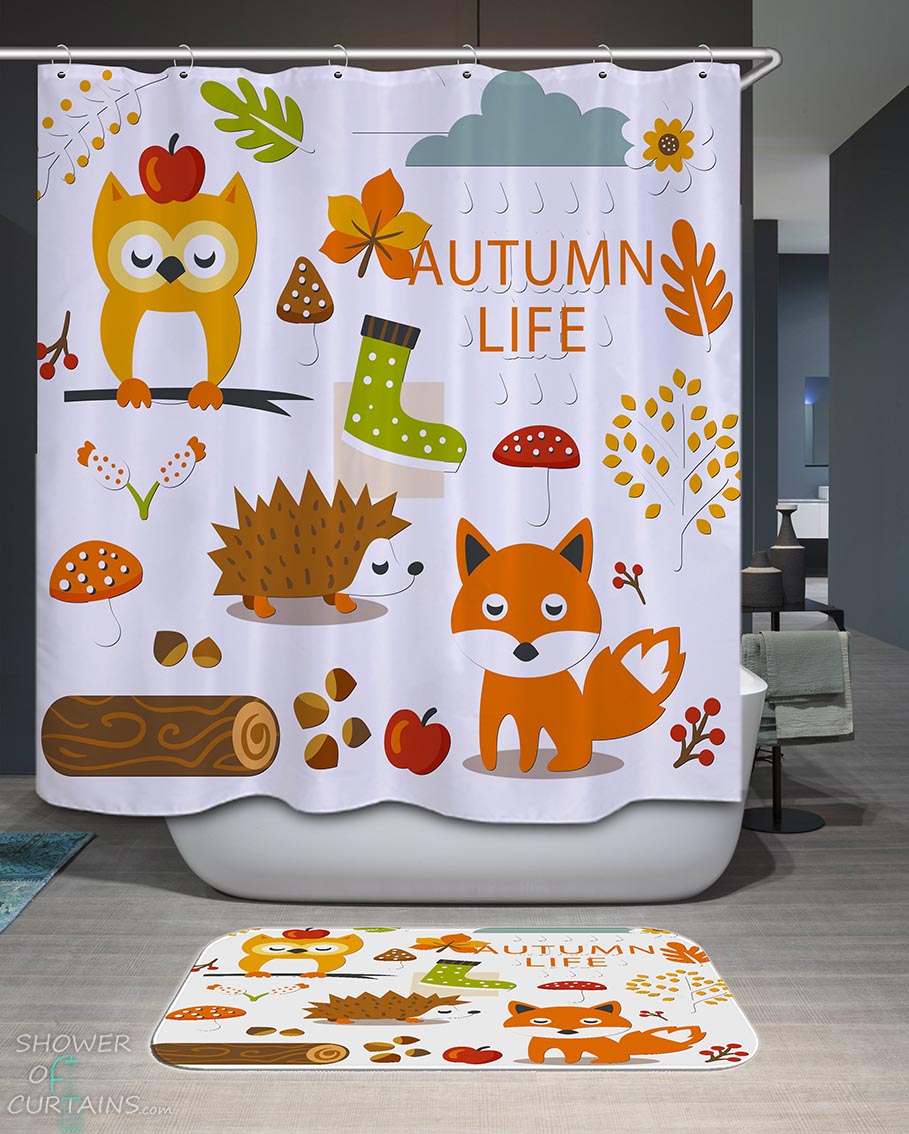 Shower Curtains with Autumn Animals