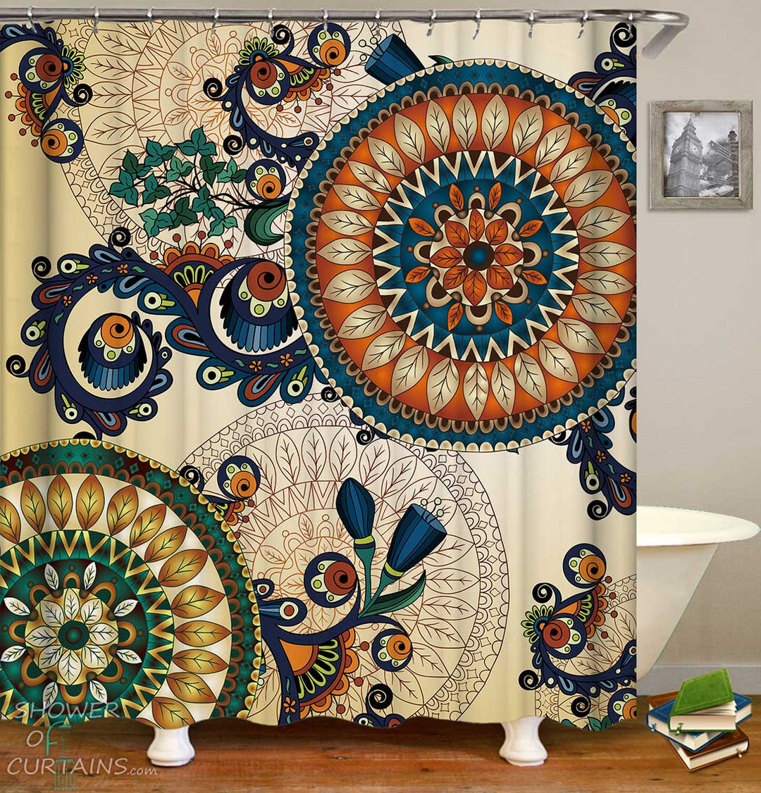 Shower Curtains with Autumn Vibes Mandalas