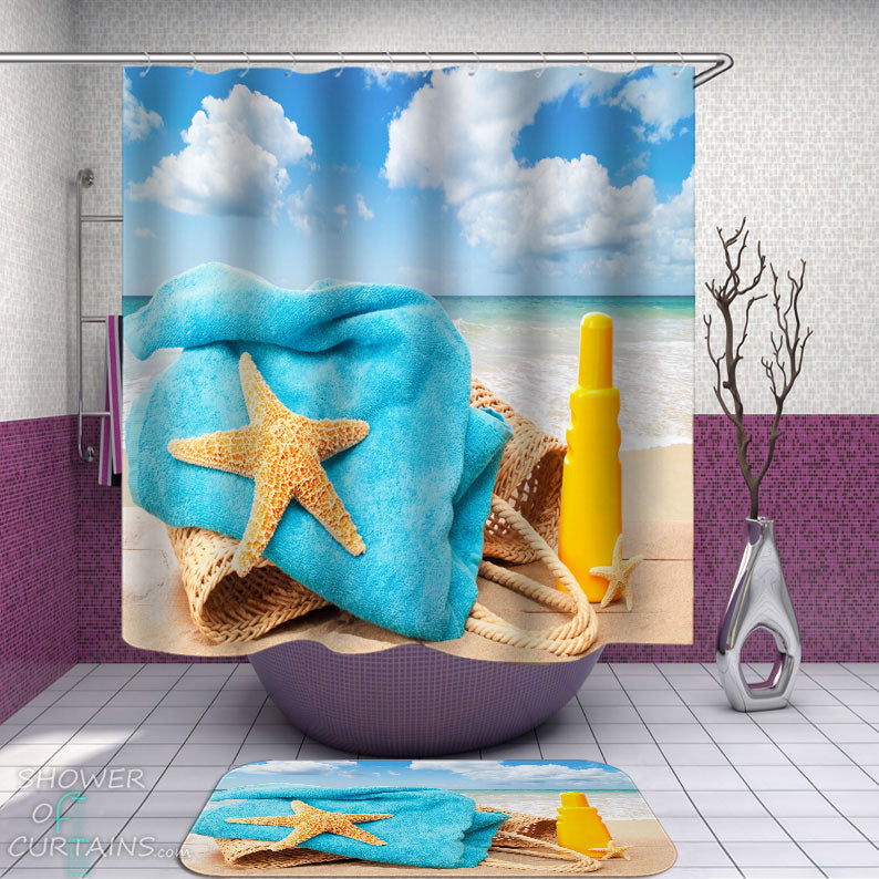 Shower Curtains with Beach Bag