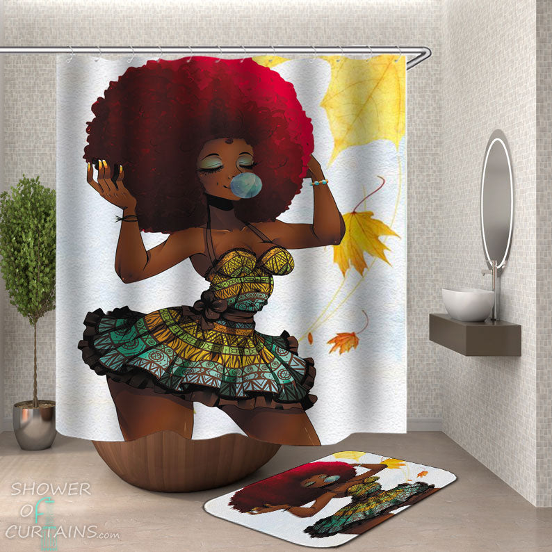 Shower Curtains with Beautiful Fall Girl