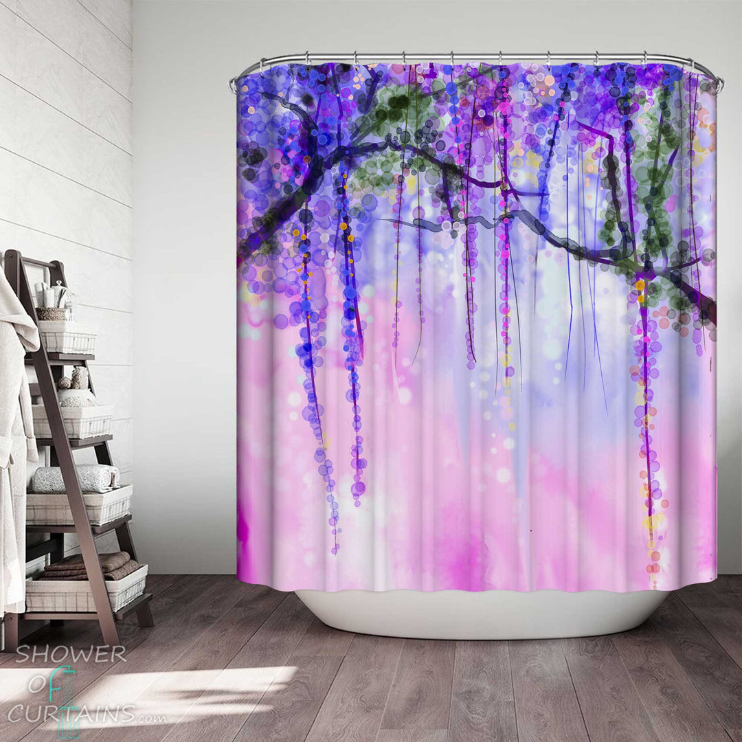 Shower Curtains with Beautiful Floral in Blue and Purple