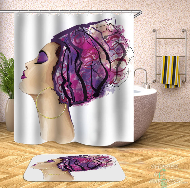 Shower Curtains with Beautiful Girl with Purplish Hair
