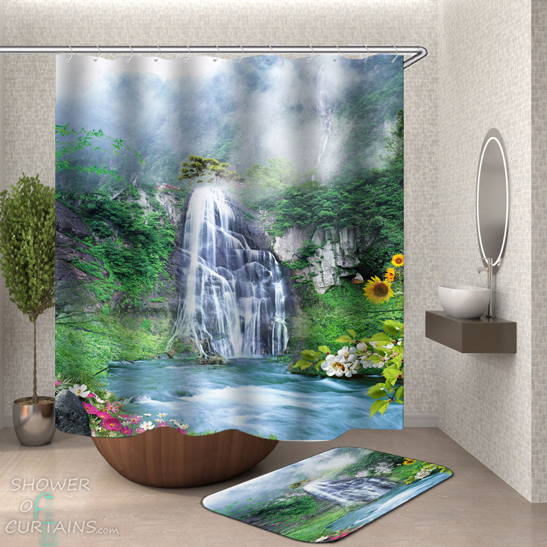 Shower Curtains with Beautiful Natural Waterfall