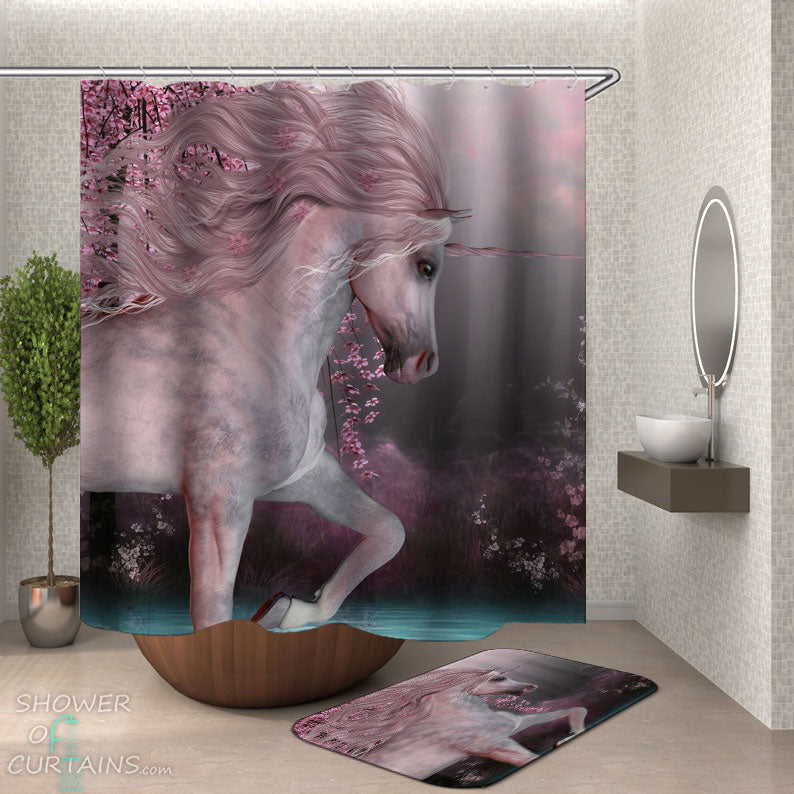 Shower Curtains with Beautiful Pinkish unicorn