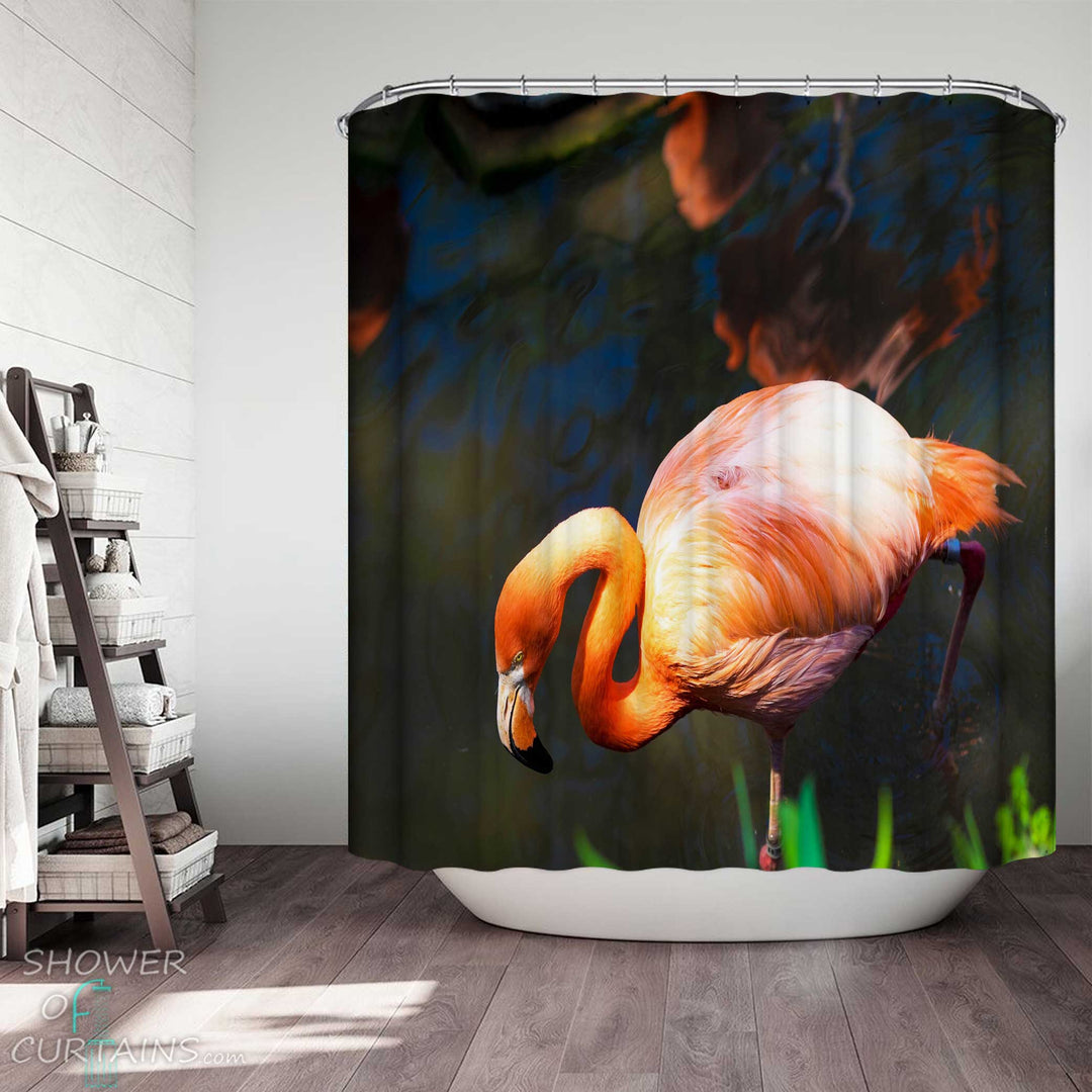 Shower Curtains with Beautiful Single Flamingo