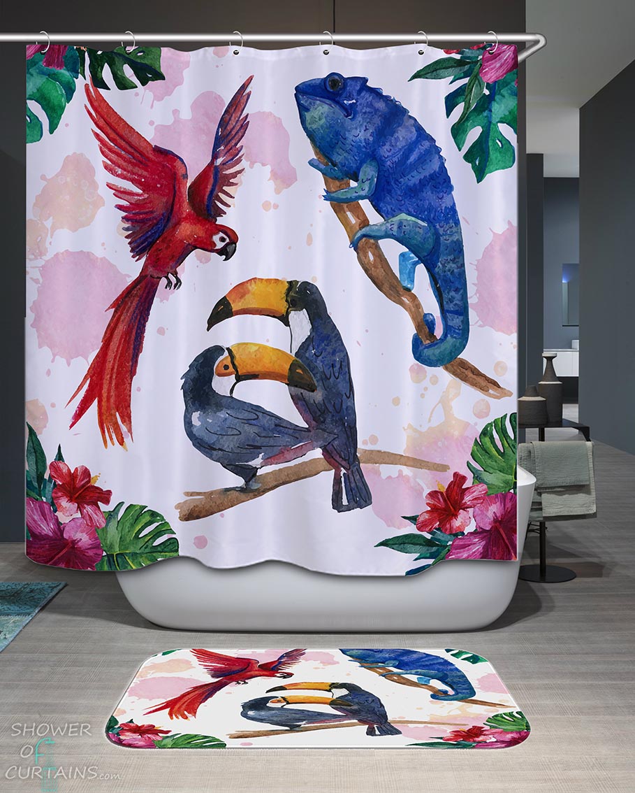 Shower Curtains with Beautiful Tropical Life Art