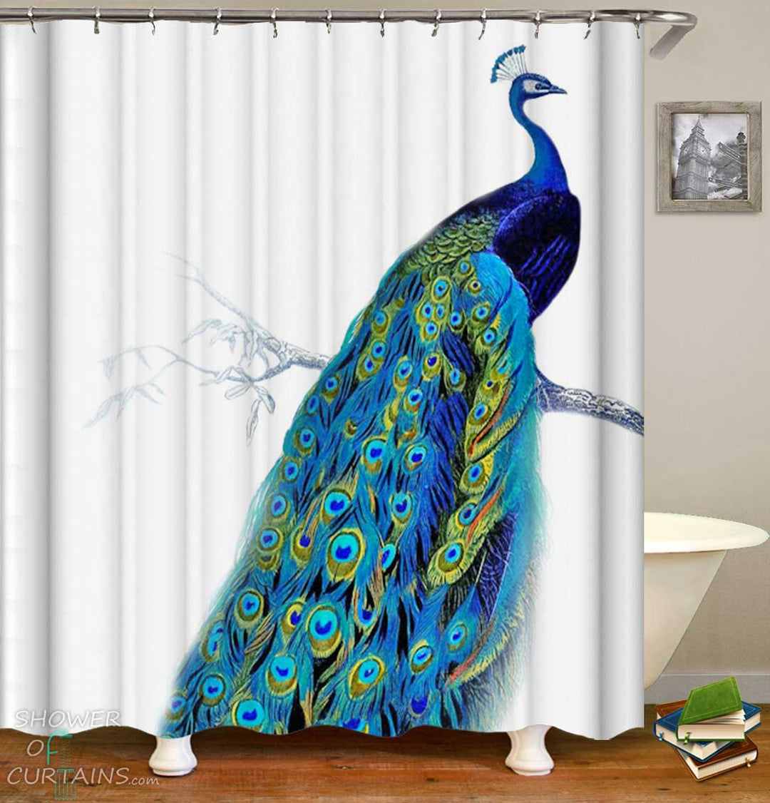 Shower Curtains with Beautiful Turquoise Peacock