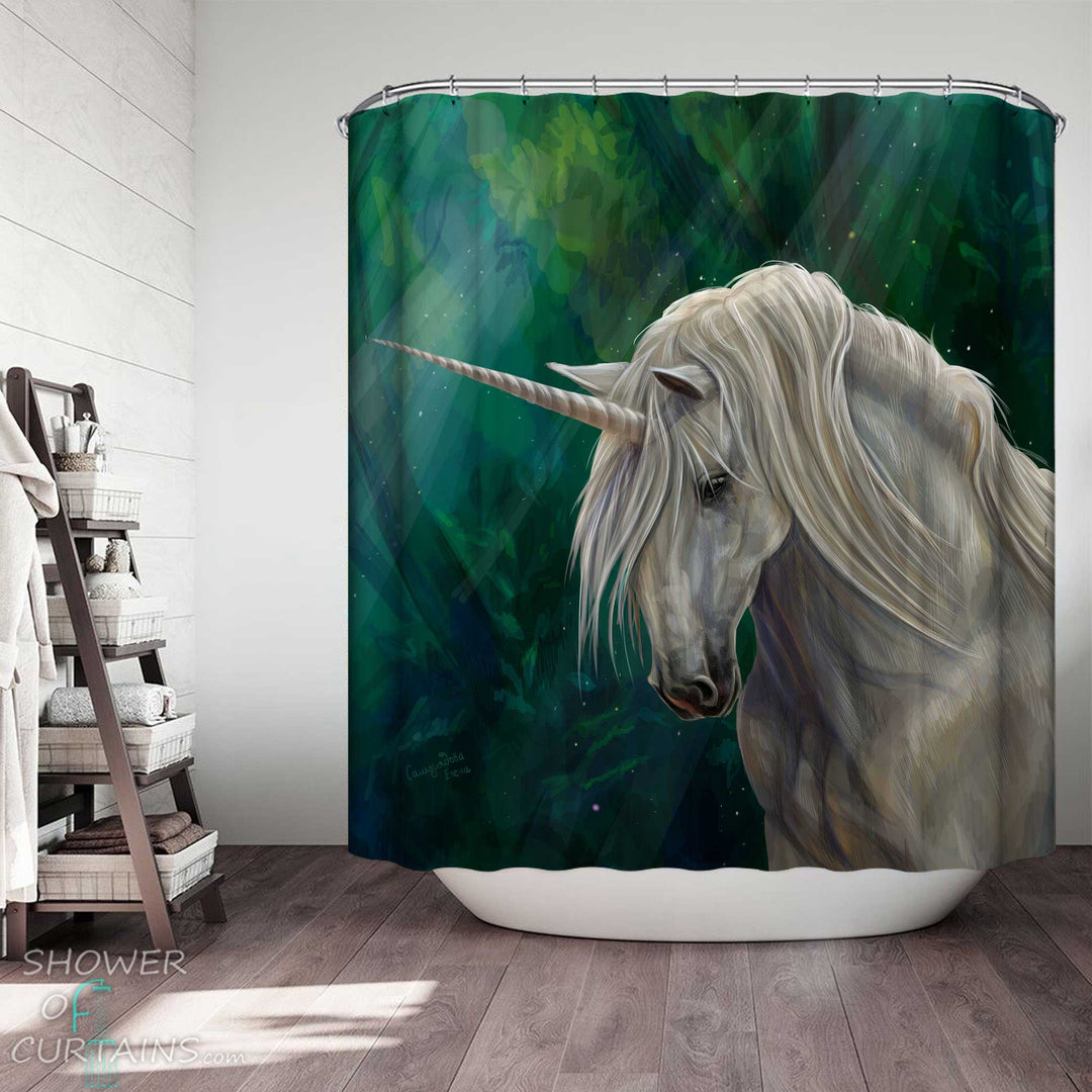 Shower Curtains with Beautiful White Unicorn