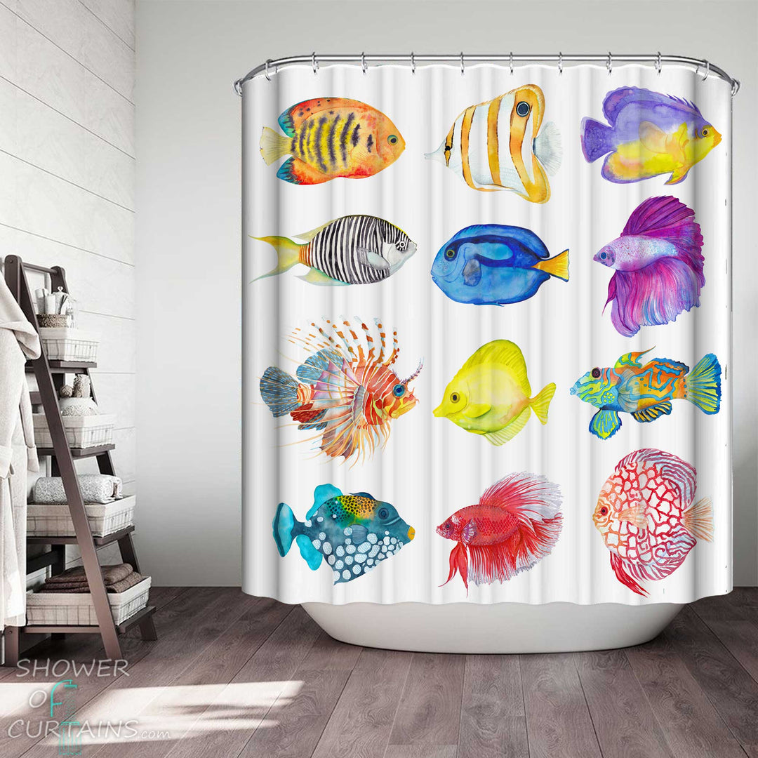 Shower Curtains with Beautiful and Colorful Fish Painting